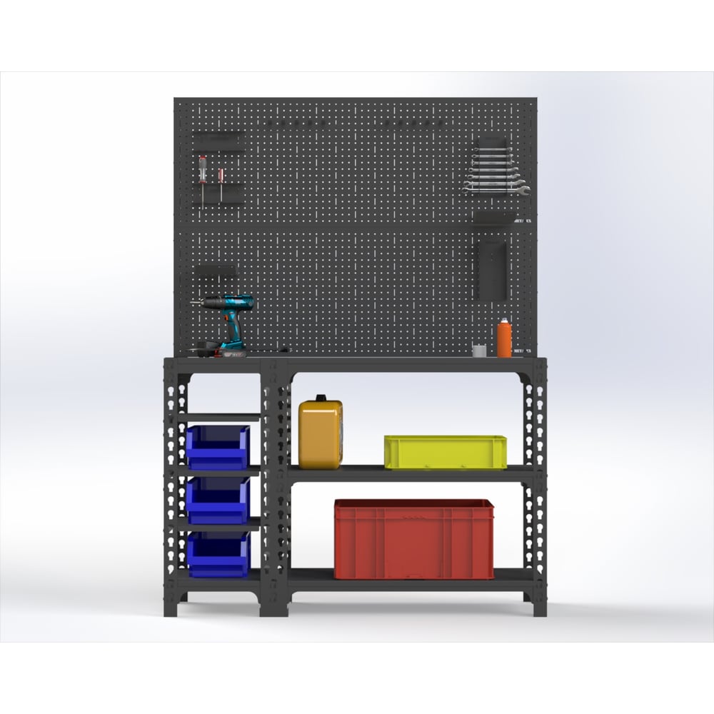 Изображение товара Верстак Metalex 950x1600x600 с боковыми полками и перфопанелями
