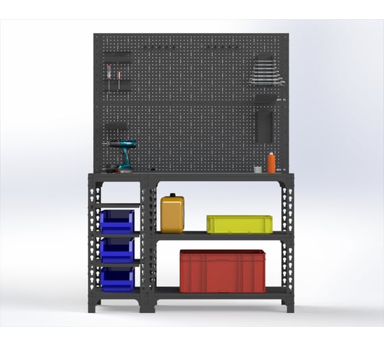 Изображение товара Стол-верстак Metalex 950x1600x600 (с бок. полками, двумя перфопанелями и комп. аксессуаров) серый / ООО Металекс 111703