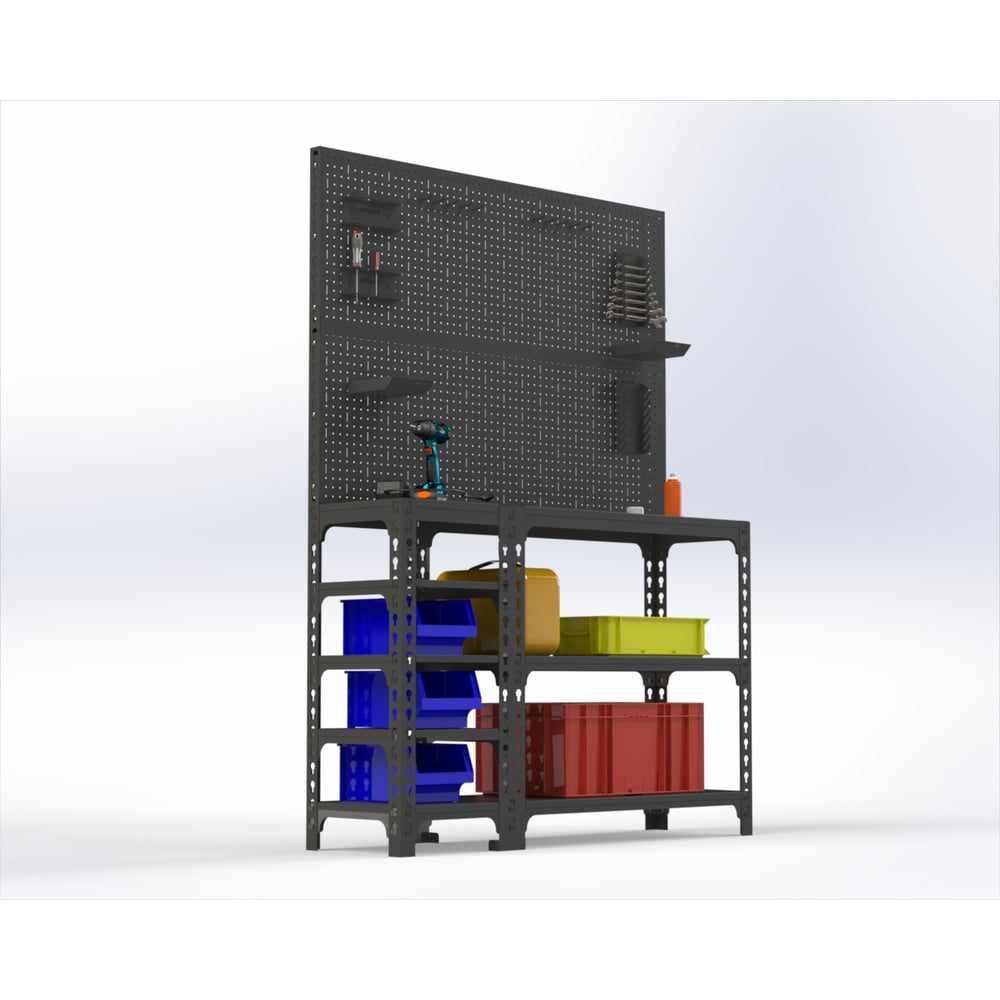 Изображение товара Стол-верстак Metalex 950x1200x400 серый с боковыми полками и перфопанелями