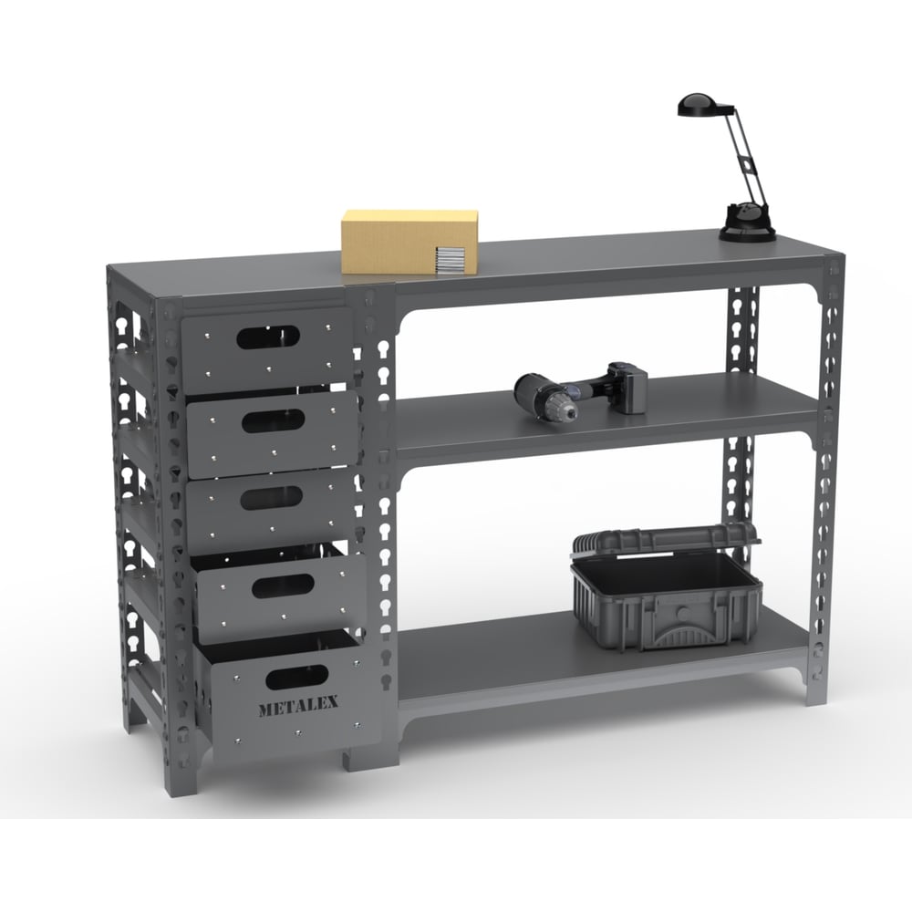 Изображение товара Стол-верстак Metalex с тумбой 950x1600x500 серый надежный рабочий стол
