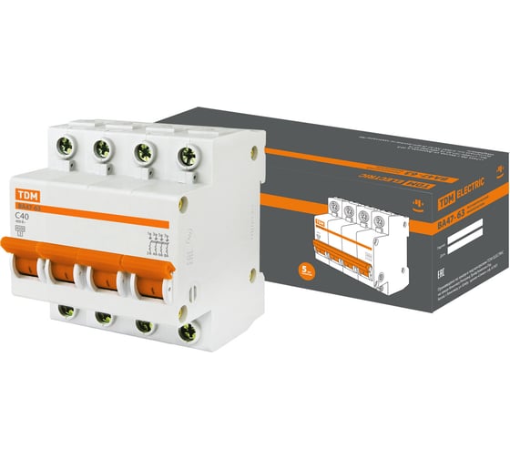 Изображение товара Автоматический выключатель TDM ELECTRIC ВА47-63, 4Р, 40А, 4,5кА, характеристика С SQ0218-0034