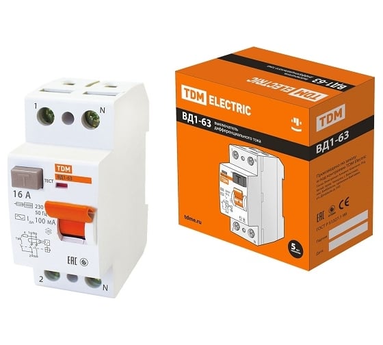 Изображение товара Устройство защитного отключения TDM ELECTRIC УЗО ВД1-63, 2Р, 40А, 500мА SQ0203-0093