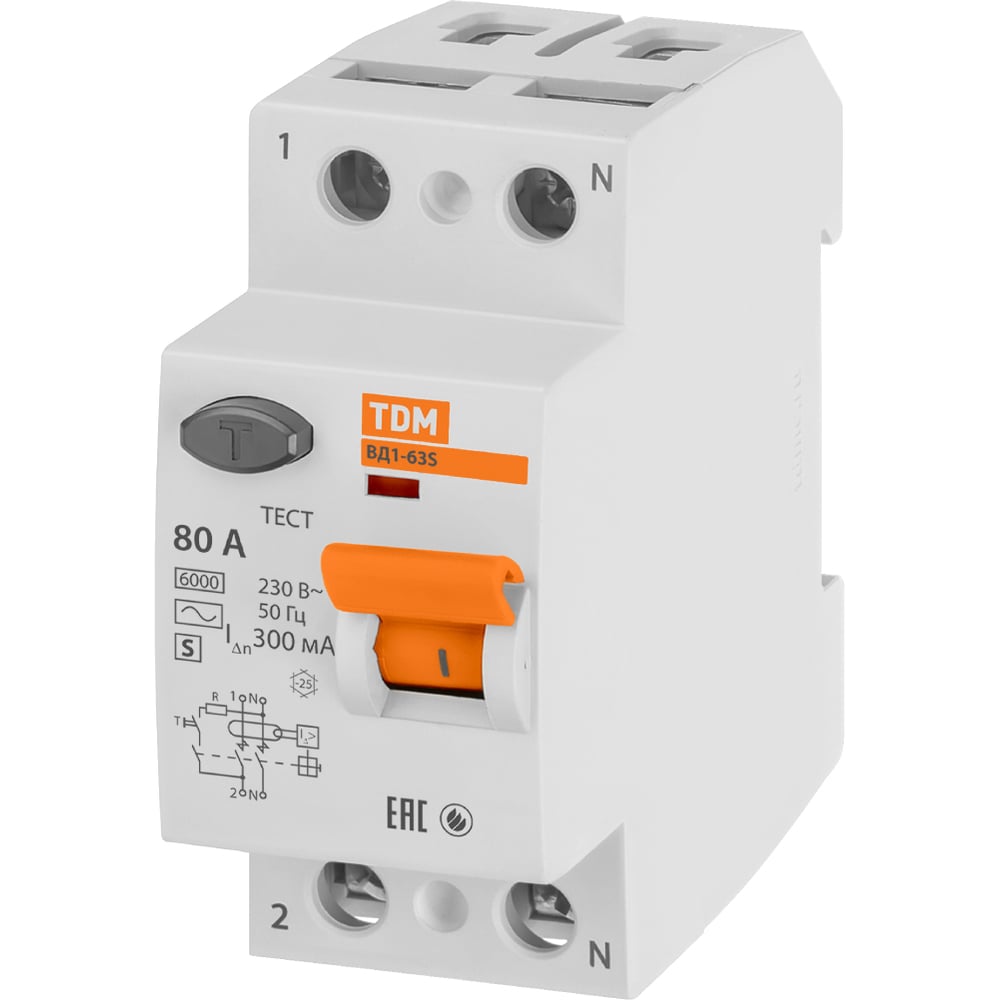 Изображение товара Устройство защитного отключения TDM ELECTRIC ВД1-63S 2Р 80А 300мА