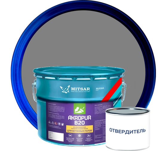 Изображение товара Полиуретановая краска для бетонных полов Акропур /11,75 кг+0,75 кг/ серый УТ000014546