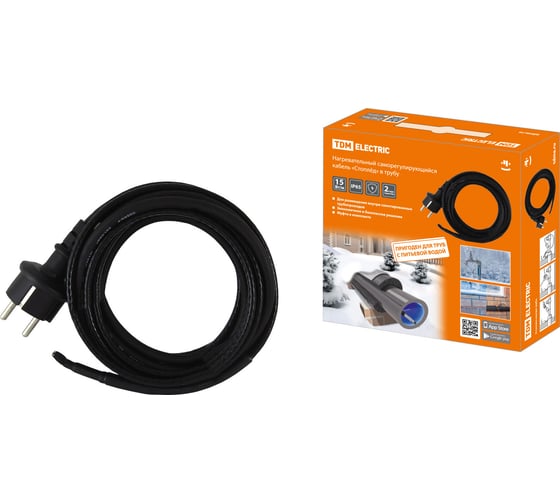 Изображение товара Нагревательный саморегулирующийся кабель TDM ELECTRIC Стоплёд НСК15-В с вилкой, в трубу 15 м, 150 Вт SQ2510-0016