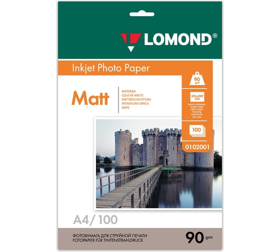 Изображение товара Фотобумага матовая ОФИСМАГ A4, 90 г/м2, односторонняя, 100 листов, LOMOND, 0102001 360332