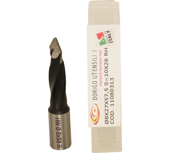Изображение товара Сверло для сквозных отверстий Dorigo HW Ø8x27x57.5 S=Ø10x26 Z=2 RH 11080313