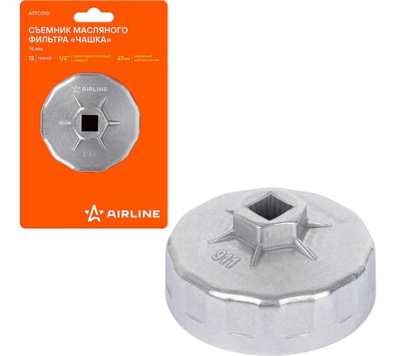 Изображение товара Съемник масляного фильтра "Чашка" 76мм, 12 граней Airline ATFC010