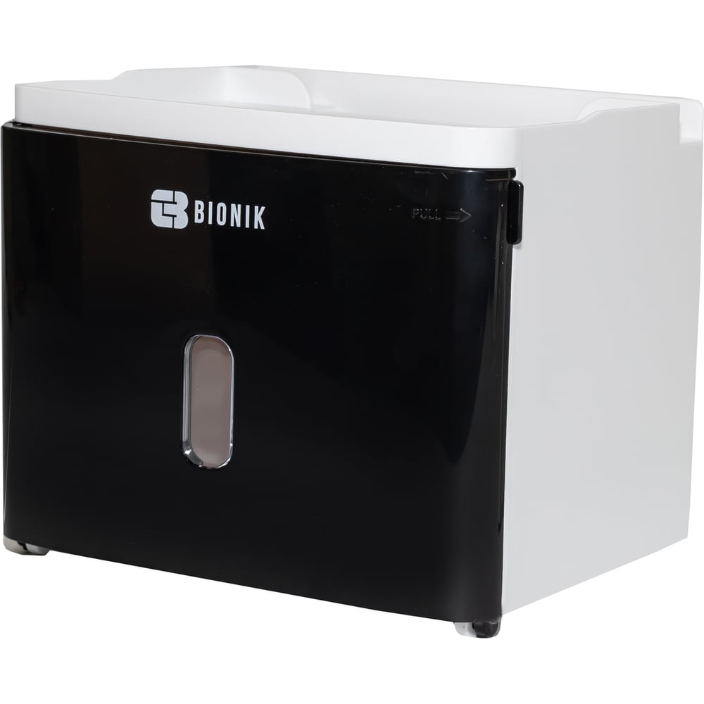 Изображение товара Держатель для туалетной бумаги BIONIK BK106BLACK настенный с полочкой и крышкой