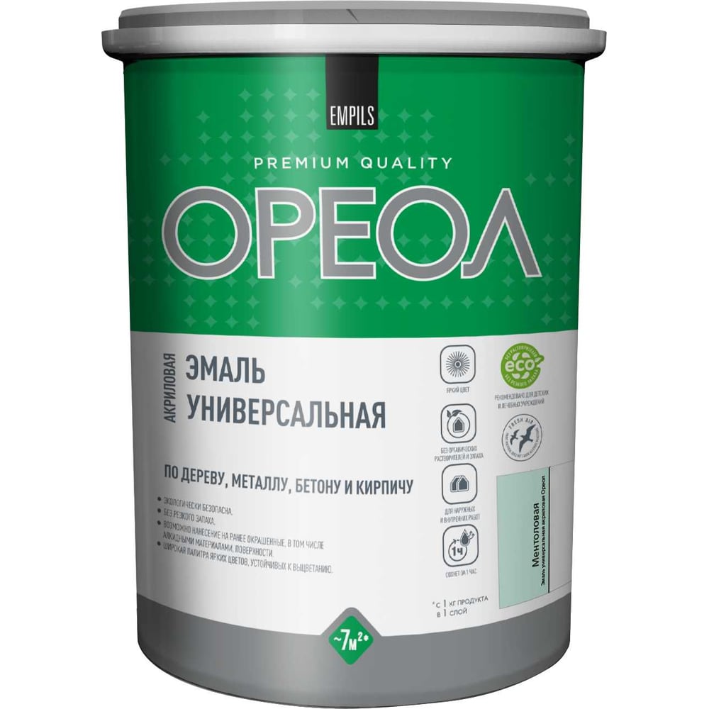 Изображение товара Эмаль акриловая глянцевая ОРЕОЛ ментоловая, 1 кг