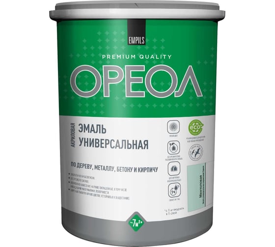 Изображение товара Эмаль акриловая глянцевая ОРЕОЛ универсальная ментоловая 1 кг 86974