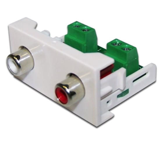 Изображение товара Розетка LANMASTER Mosaic 22.5x45, 2xRCA Stereo Audio, белая, LAN-WA-LP-2RCA-WH