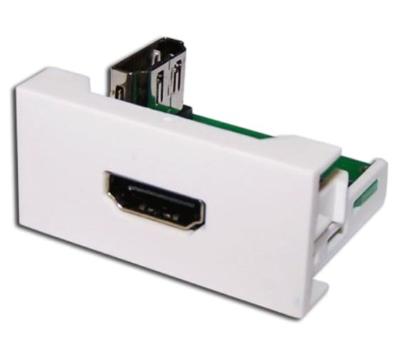 Изображение товара Розетка LANMASTER Mosaic 22.5x45, с адаптером HDMI 90 градусов, мама, белая, LAN-WA-LP-HD90F-WH