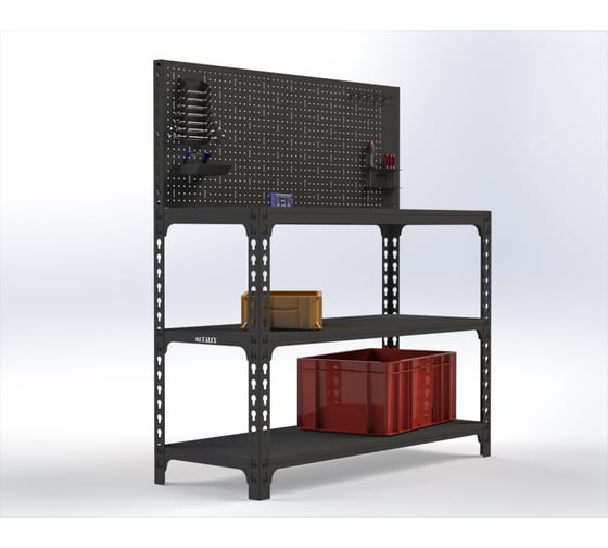 Изображение товара Стол-верстак ООО Металекс 950x1800x400 (две полки) + перфопанель с комплектом аксессуаров (серый) / 111741