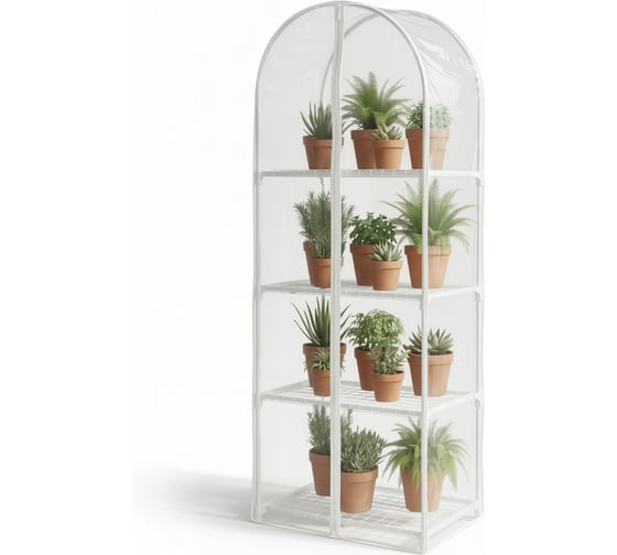 Изображение товара Парник для рассады ГеоПластБорд с чехлом, 59х39х160 см, 4 полки, арка, цвет белый TM59.39.160.RW