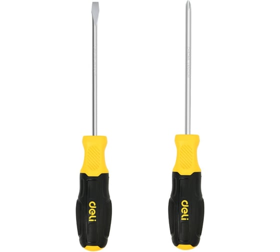 Изображение товара Набор отверток DELI 2 шт, SL6x125 + PH2x125, сталь Cr-V, двухкомпонентная прорезиненная рукоять DL630002N 183593