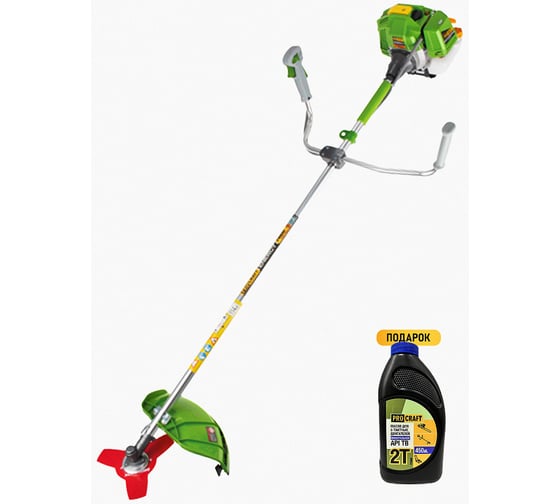 Изображение товара Коса бензиновая двухтактная PROCRAFT 42,7 см3, 1.63 л.с. леска+2 диска+нож, неразборный вал Т4500