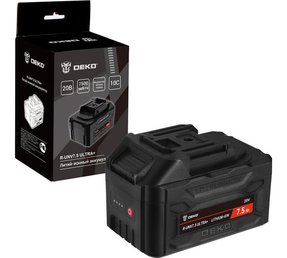 Изображение товара Аккумулятор DEKO R-UNV7.5 ULTRA+, Li-ion, 20В, 7.5А_ч, с повышенной токоотдачей 083-1020