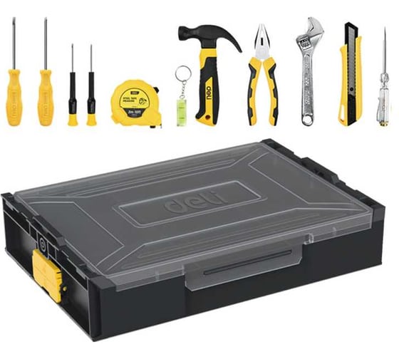 Изображение товара Набор ручного инструмента DELI 11 предметов DL1211 штабелируемый пластиковый ящик 179397