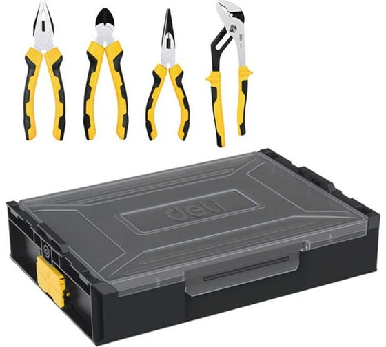 Изображение товара Набор шарнирно-губцевого инструмента DELI 4 предмета DL1204 штабелируемый пластиковый органайзер 179396