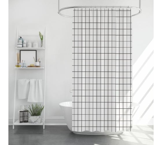 Изображение товара Шторка для ванной PERFECTO LINEA (12 колец в комплекте), 180x180 см, Harmony, клетка, 36-118203
