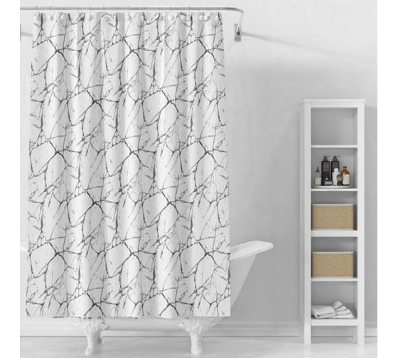 Изображение товара Шторка для ванной PERFECTO LINEA Secret (12 колец в комплекте), 180x180 см, белый мрамор, 36-118201