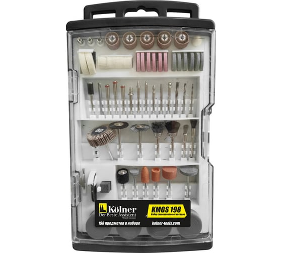 Изображение товара Набор гравировальных насадок в пластиковом кейсе 198 шт Kolner 8101700029