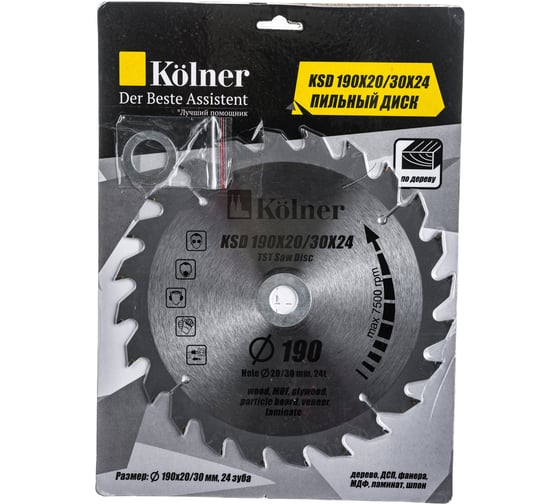Изображение товара Диск пильный (190 мм; переходник 20/30 мм; 24 t; 7600 об/мин) Kolner 8100300068