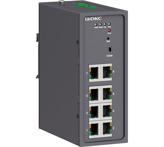 Изображение товара Промышленный управляемый коммутатор DKC 8×10/100Base T X портов RJ45, консольный порт Mini USB, 24 48В DC 18 72В DC , с р N2000 8T P N2000-8T-P1