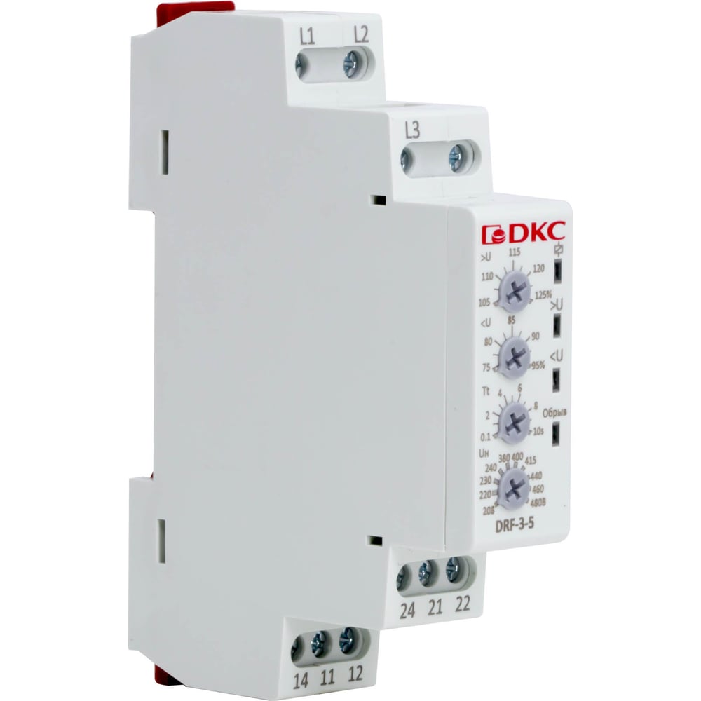 Изображение товара Реле контроля фаз DKC 3 фазы, тип DRF, контроль напряжения, контроль обрыва фаз, конфигурация контакта 2CO, 208 480В DRF 3 5 DRF-3-5