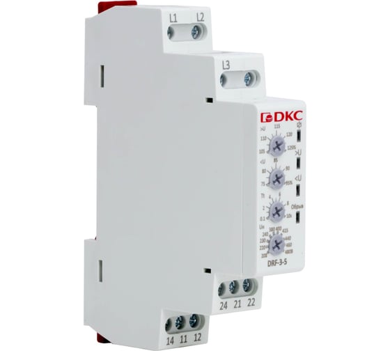 Изображение товара Реле контроля фаз DKC 3 фазы, тип DRF, контроль напряжения, контроль обрыва фаз, конфигурация контакта 2CO, 208 480В DRF 3 5 DRF-3-5