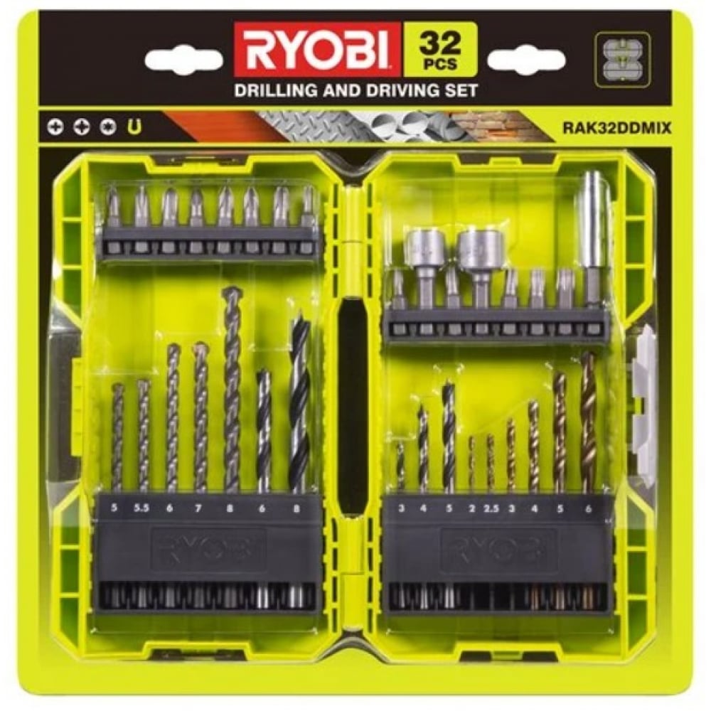 Набор бит и сверл Ryobi набор для сверления отверстий под шкант vertextools 0987 6 8 10 6 8 10 мм