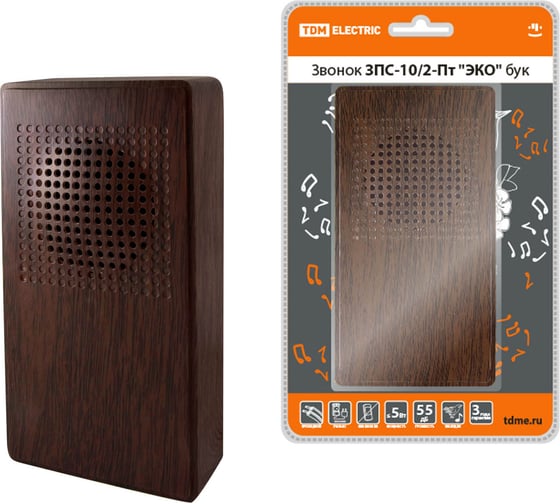 Изображение товара Звонок TDM ЗПС-10/2-Пт "ЭКО" бук проводной, без кнопки, сеть, "птичка" SQ1901-0027
