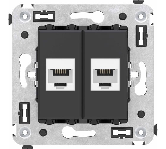 Изображение товара Телефонная розетка DKC RJ 12 без шторки в стену двойная, Avanti, Черный матовый 4412614