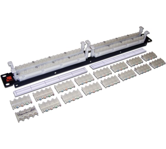 Изображение товара Кроссовая панель LANMASTER 110 типа, 64 пары, 19, 1U, с модулями LAN-RS110-64FT/6