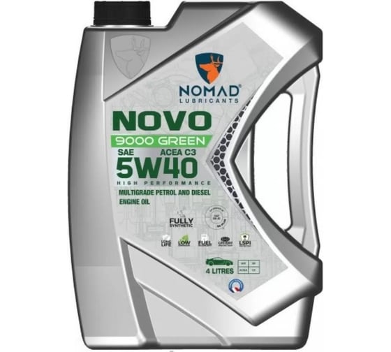 Изображение товара Масло моторное синтетическое для легковых а/м NOMAD Novo 9000 Green SAE 5W40 ACEA C3 API SP  4л 32395