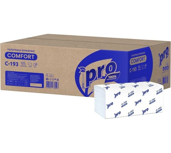 Изображение товара Бумажные полотенца для держателя ООО Комус PRO 1 слой, 250 листов в пачке, 20 пачек в коробке, V-сложение C193 1038825
