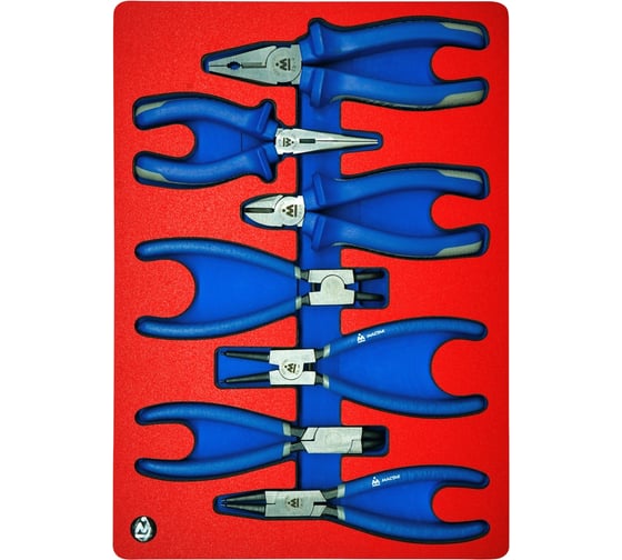 Изображение товара Набор съемников стопорных колец, пассатижей и бокорезов МАСТАК ложемент, 7 предметов 5-3307