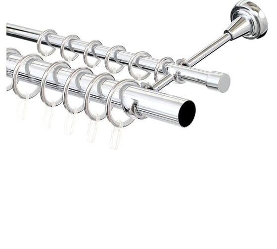 Изображение товара Двухрядный карниз Peora диаметр 28 мм, открытый кронштейн, цвет хром, размер 160 см 57427