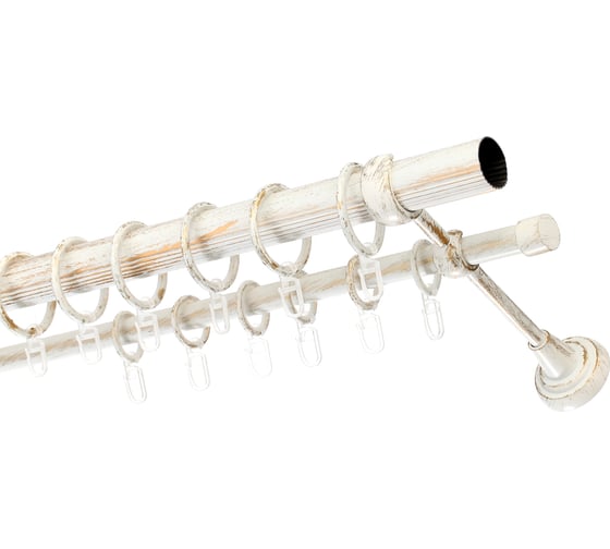 Изображение товара Двухрядный карниз Peora диаметр 28 мм, открытый кронштейн, цвет белое золото, размер 160 см 63765