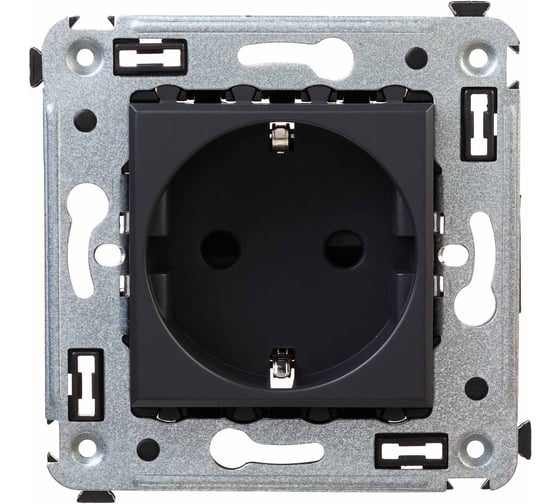 Изображение товара Розетка DKC в стену, 2P E, с защитными шторками, Avanti, Черный матовый, 1 шт. 4412003