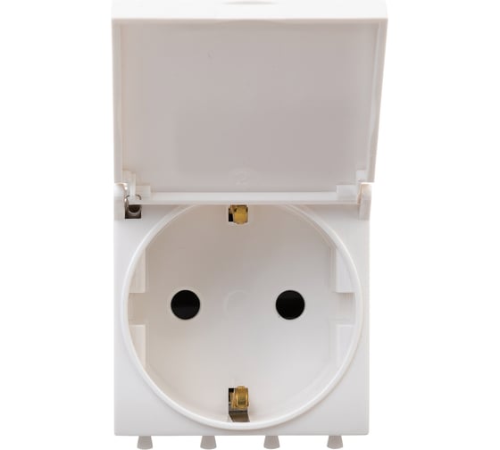 Изображение товара Розетка DKC с крышкой, модульная, 2P E, с защитными шторками, Avanti, Белое облако, 2 модуля, 1 шт. 4400012