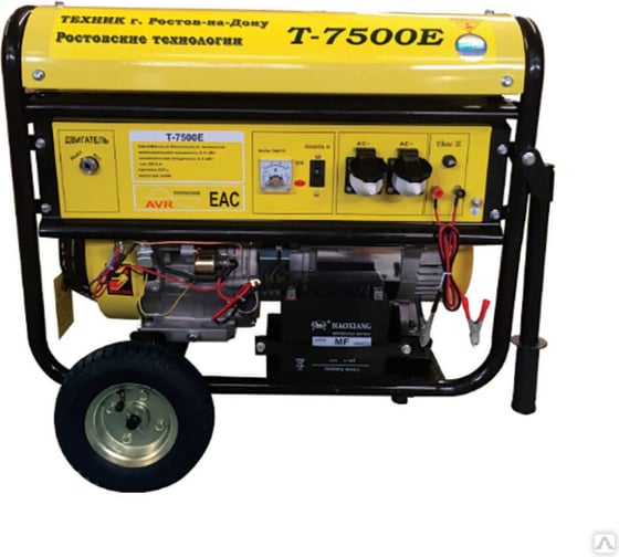 Изображение товара Генератор ТД Техник Т-7500Е 5.5-6,0кВт эл.старт,колеса,ручки МЕДЬ, 2 розетки (16А+ силовая 32А), 220В, счетчик моточасов. датчик уровня масла. 1132