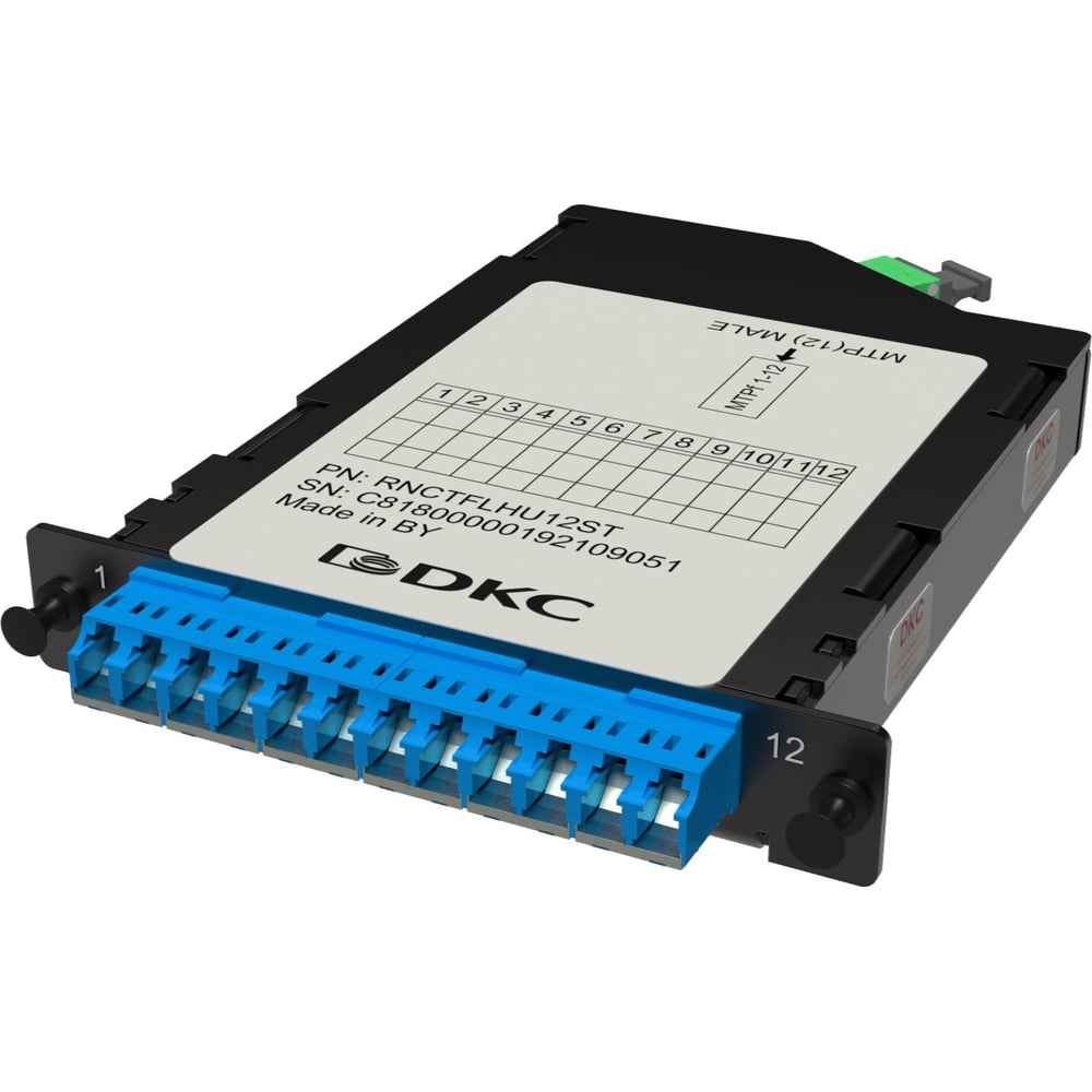 Изображение товара Претерминированная кассета DKC 12ОВ 09/125 OS2, 1xMTP 12 f/6xLC UPC Duplex с интегрированными шторками , 1/2 HU 1 ШТ RNCTFLHU12ST
