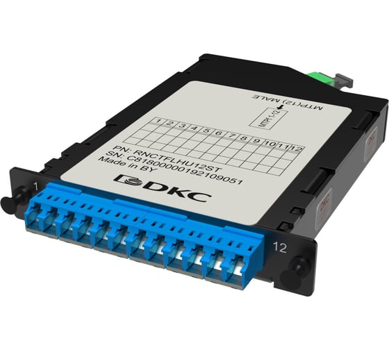 Изображение товара Претерминированная кассета DKC 12ОВ 09/125 OS2, 1xMTP 12 f/6xLC UPC Duplex с интегрированными шторками , 1/2 HU 1 ШТ RNCTFLHU12ST