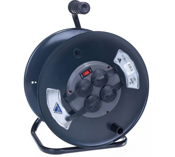 Изображение товара Удлинитель на металлической катушке Партнер-электро ProfiLine 4гн. с/з с выкл. КГ 3х1,5 16A 40м IP 44 тем-серый вст. черн.шн UP218C-440GR