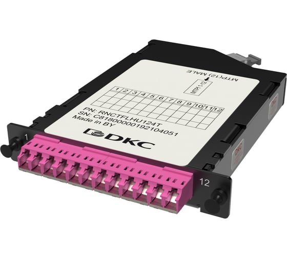 Изображение товара Претерминированная кассета DKC 12ОВ 50/125 OM4, 1xMTP 12 f/6xLC Duplex с интегрированными шторками, 1/2 HU 1 ШТ RNCTFLHU124T