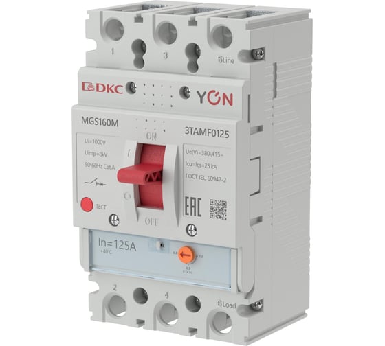 Изображение товара Автоматический выключатель DKC YON MGS160 3P 100 125A 25kA 1 ШТ MGS160M 3TAMF0125 MGS160M-3TAMF0125