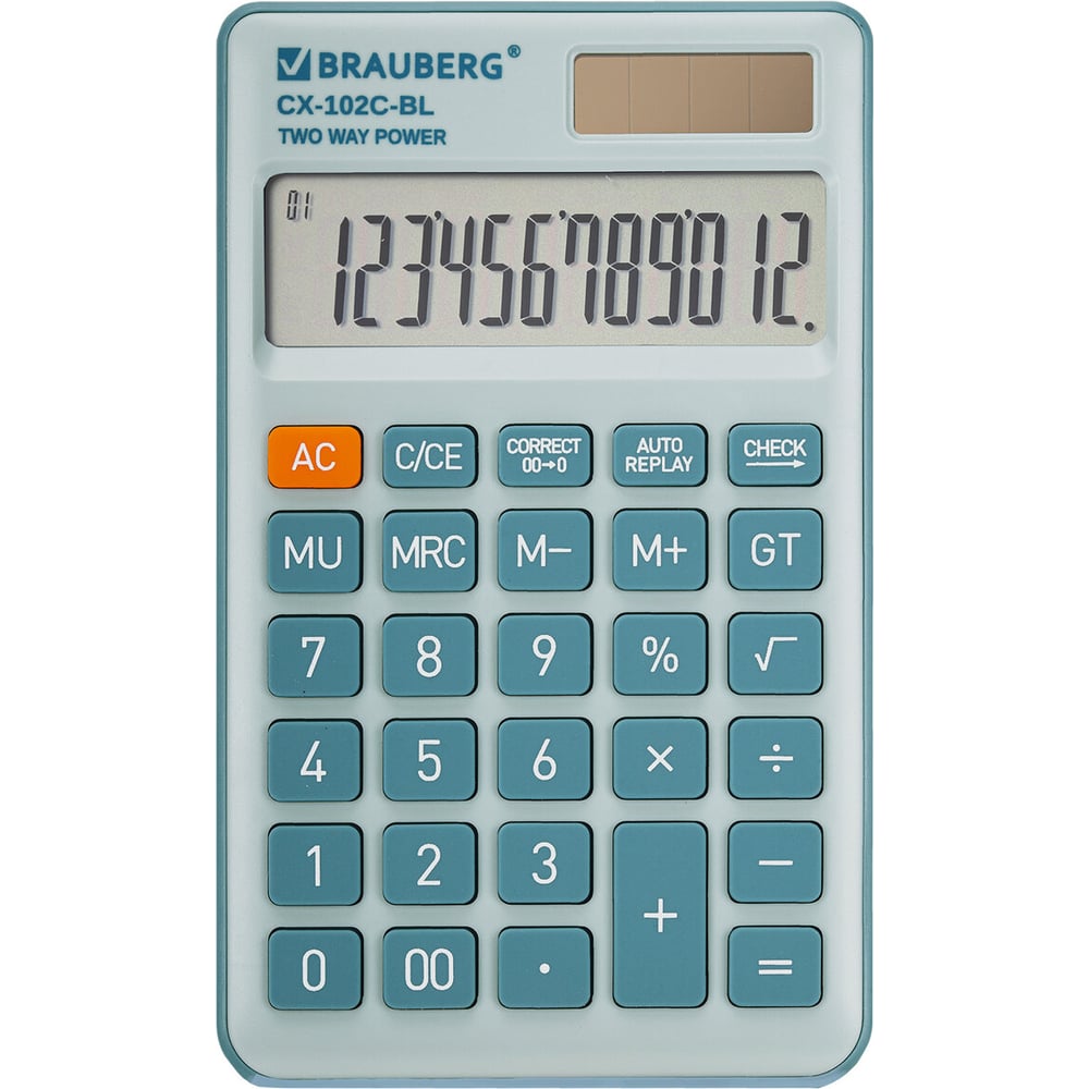 Карманный калькулятор BRAUBERG CX-102C-BL – компактный и надежный помощник в работе и учебе. Его удобно использовать в офисе, школе и в быту.Калькулятор производит все основные арифметические действия, вычисление с памятью, расчет наценки, вычисление с процентами, возведение в степень и извлечение квадратного корня. Дополнительно оснащен режимами автоматического просмотра операций, общего суммирования, коррекции. Вводимые данные и результаты вычислений хорошо видно на контрастном дисплее.Калькулятор имеет увеличенное число разрядов. Калькулятор оборудован встроенным аккумулятором и солнечной батареей, что позволяет долгие годы производить всевозможные расчеты, оборудован функцией автоматического отключения (через 8-10 минут бездействия), что позволяет максимально продлить срок службы без замены батареи.Размер – 126x76 мм.Гарантия – 10 лет.Сэкономьте время и деньги с карманным калькулятором BRAUBERG! Этот надежный помощник всегда будет под рукой, обеспечивая точность и скорость расчетов. Не упустите шанс приобрести качественный калькулятор уже сегодня!
