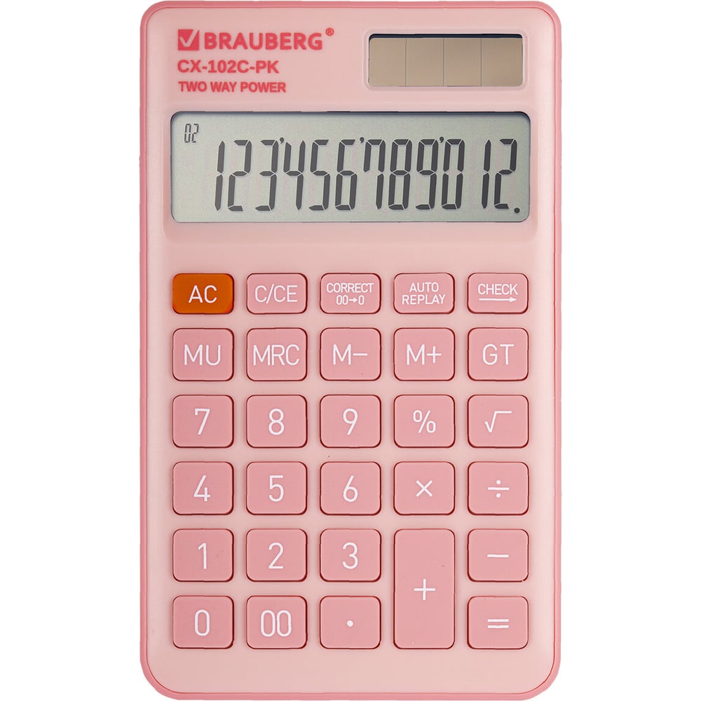 Изображение товара Калькулятор карманный BRAUBERG CX-102C-PK (76x126мм), 12 разрядов, двойное питание, розовый 272650